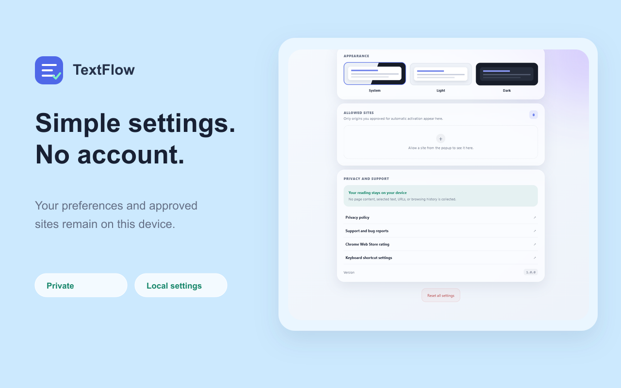 TextFlow current-tab activation interface