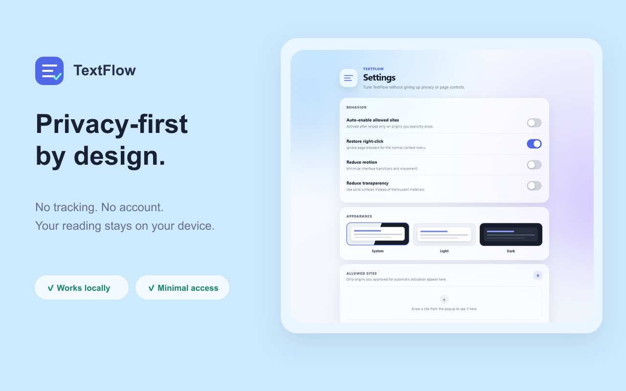 TextFlow privacy-focused interface